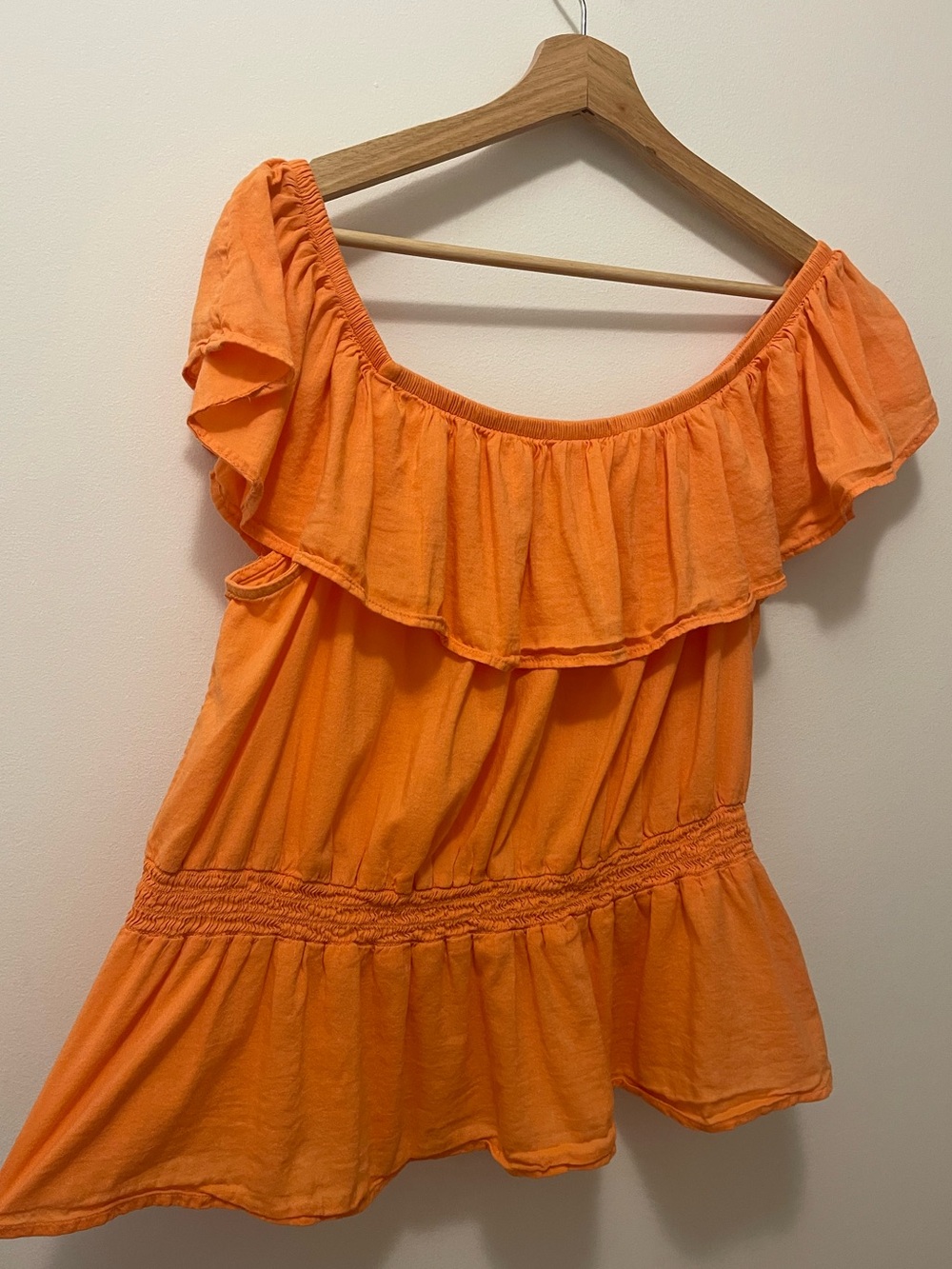 Orange Off-Shoulder Ruffle Tunic Top